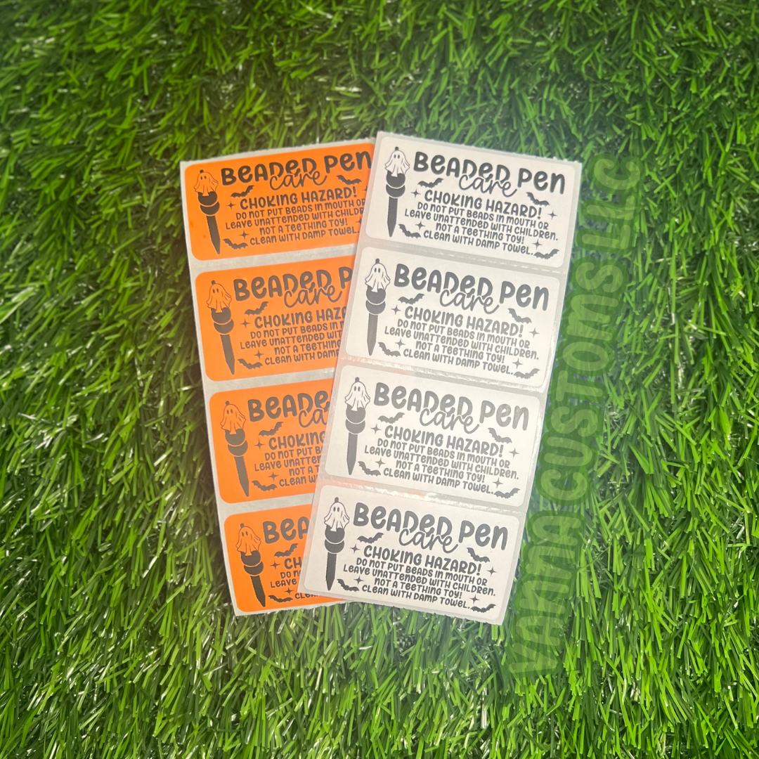 Beaded Pen Care - 2.25” x 1.25" Thermal Printed Stickers - Halloween
