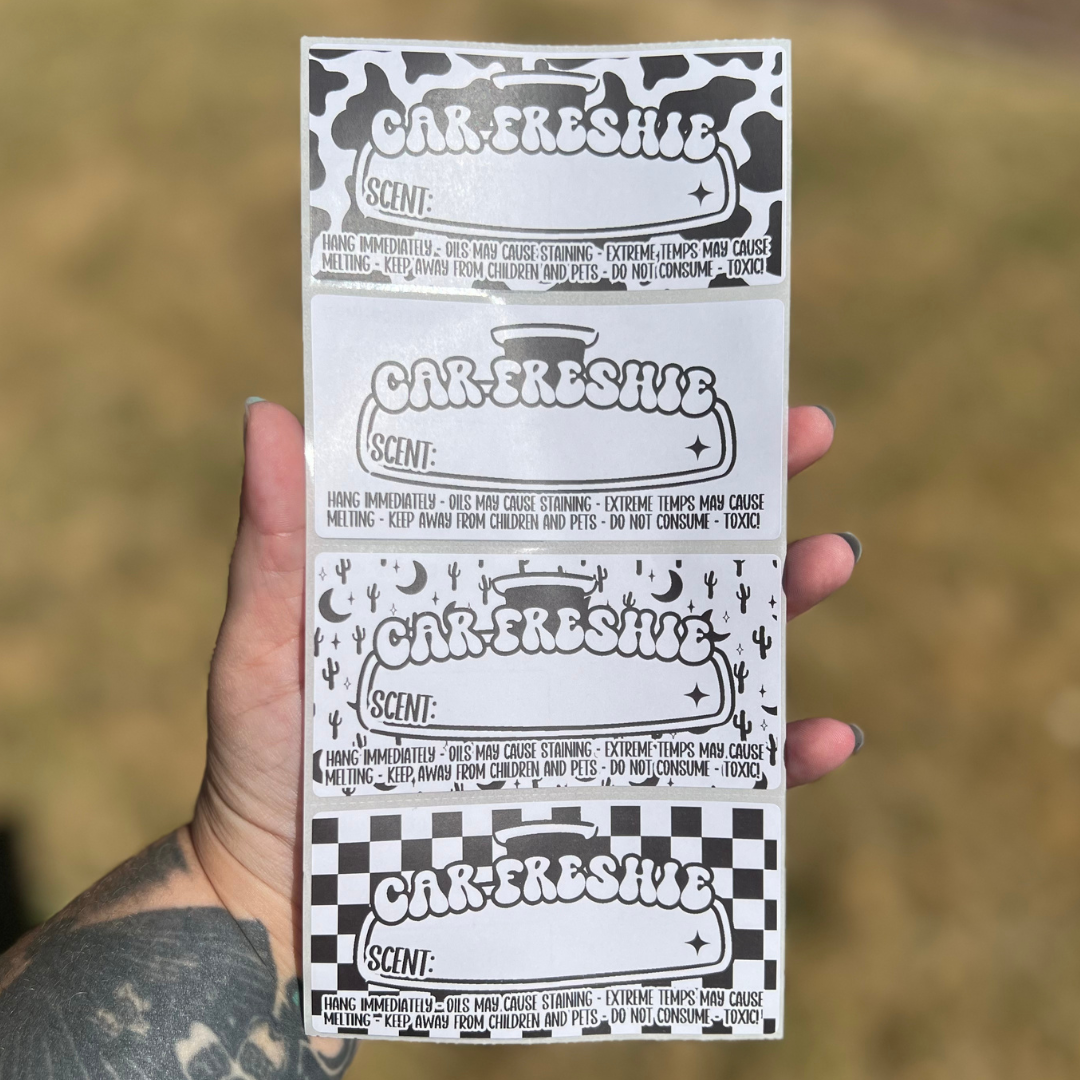 Car Freshie Scent + Care 4"x2" Thermal Printed Labels