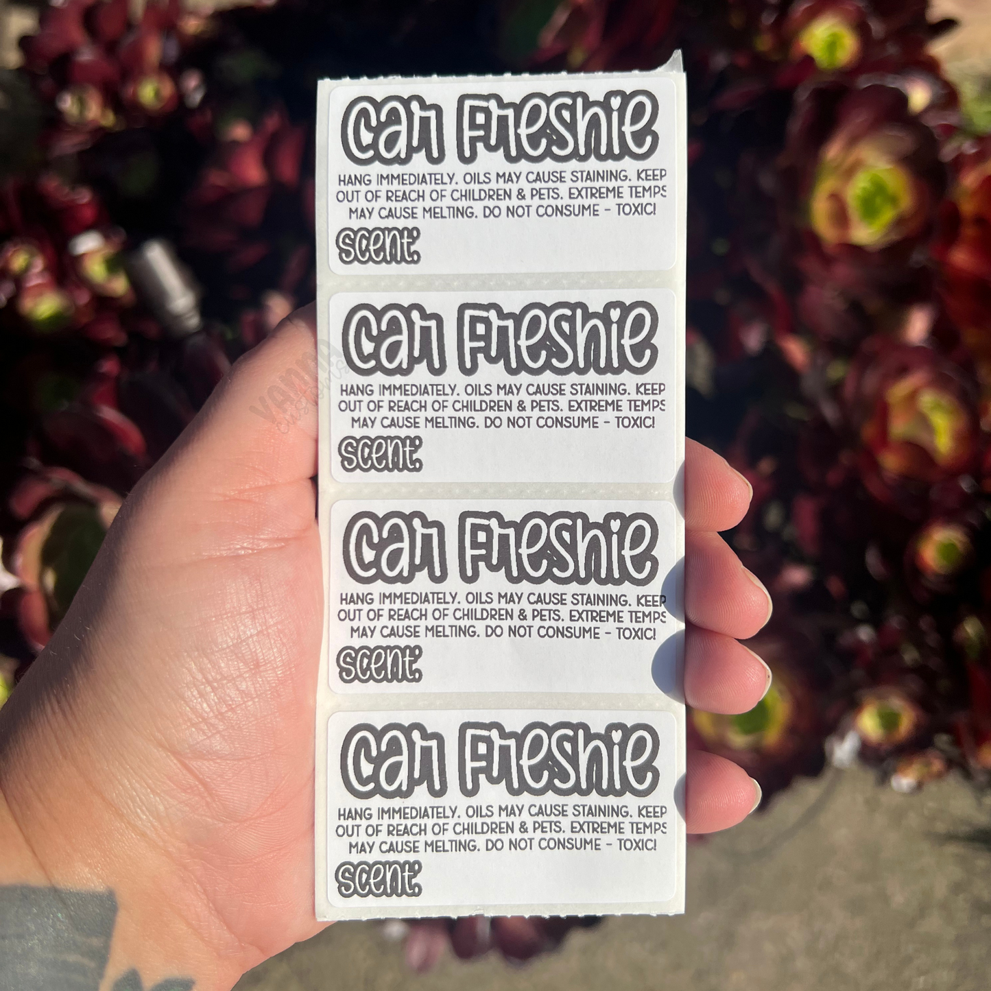 Car Freshie Scent + Care - 2.25” x 1.25" Thermal Printed Stickers