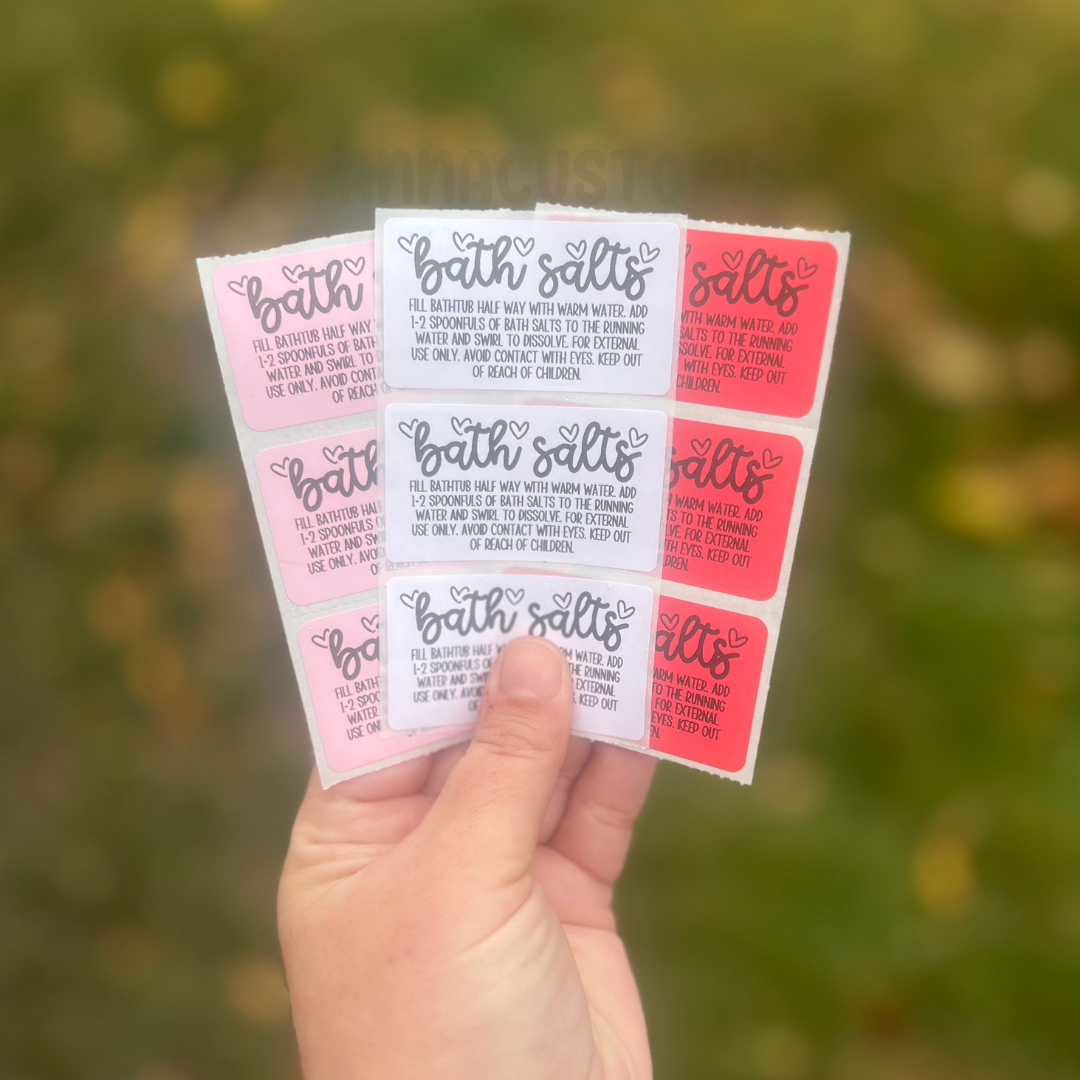 Bath Salts Care Labels - 2.25"x1.25" Thermal Printed Stickers - Valentine's Day Themed - Hearts