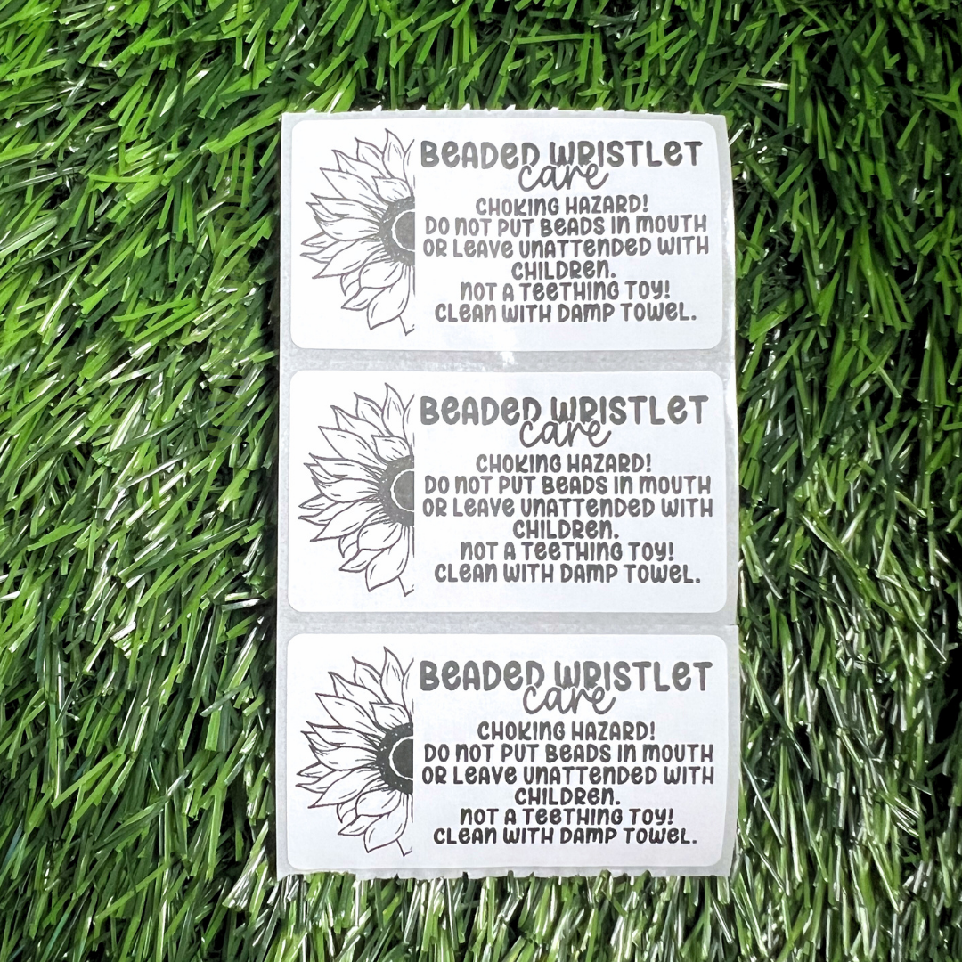 Sunflower Beaded Wristlet Care Labels - 2.25"x1.25" Thermal Printed Stickers