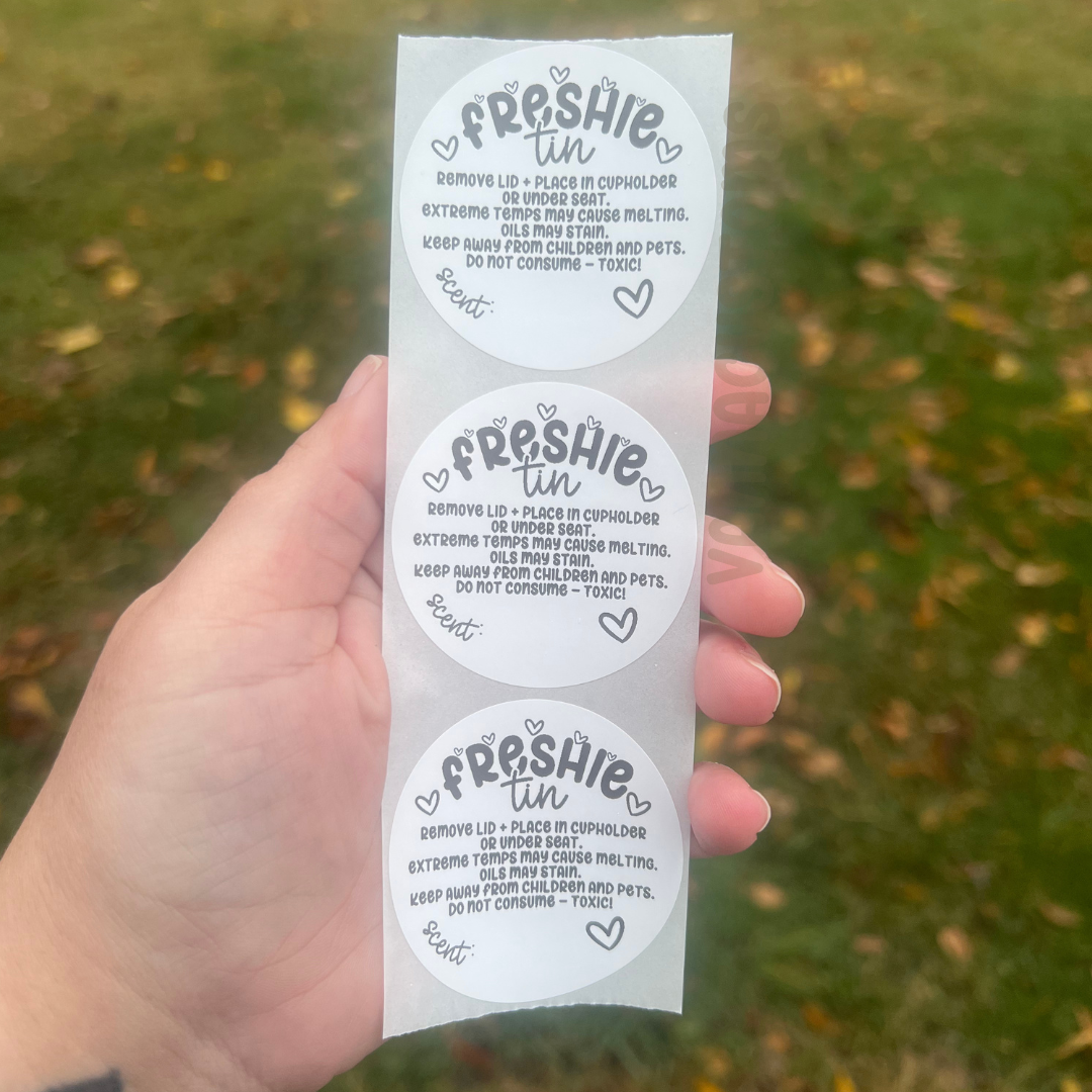 Car Freshie Tin Care + Scent - 2” Thermal Printed Stickers - Valentine's Day Themed - Hearts