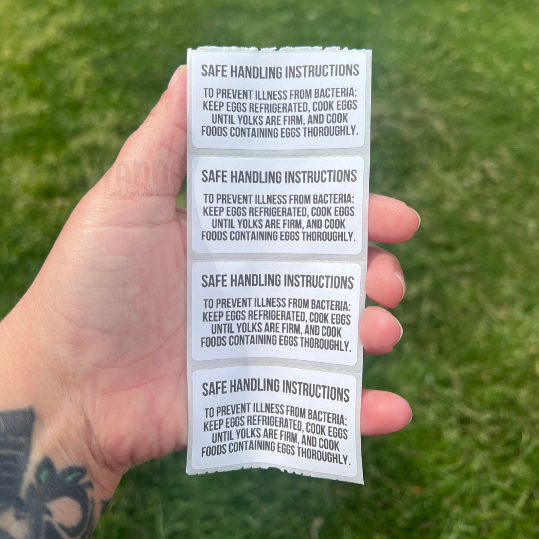 Egg Safe Handling Instructions 2.25”x1.25” Thermal Printed Small Business Packaging Stickers