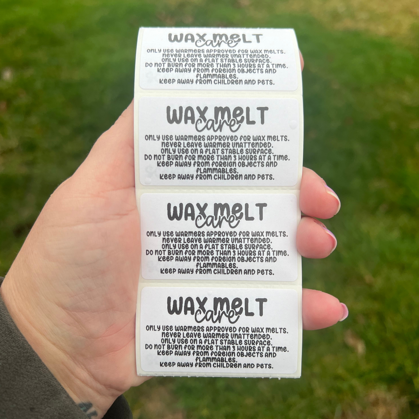 Wax Melt Care - 2.25” x 1.25" Thermal Printed Stickers