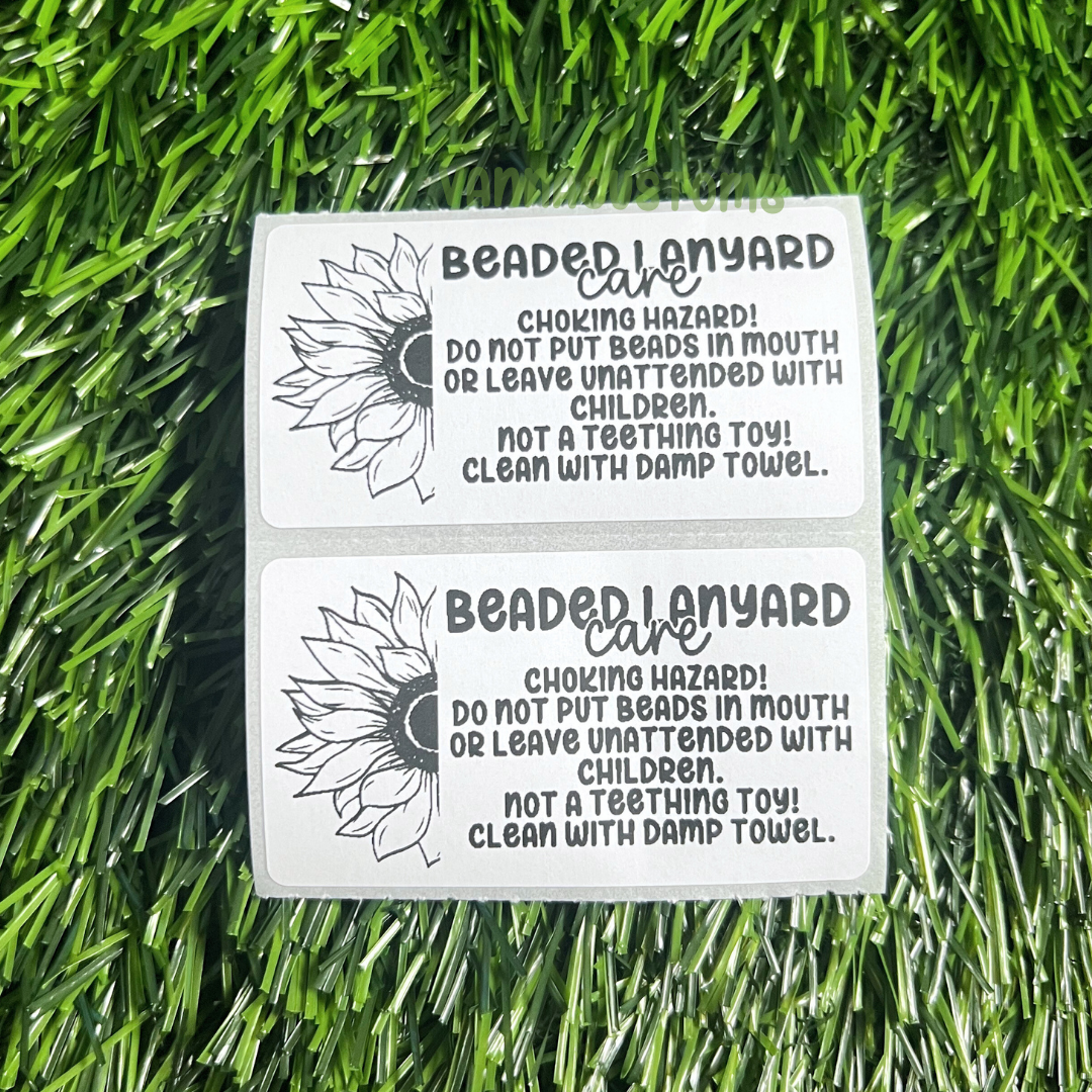 Sunflower Beaded Lanyard Care Labels - 2.25"x1.25" Thermal Printed Stickers