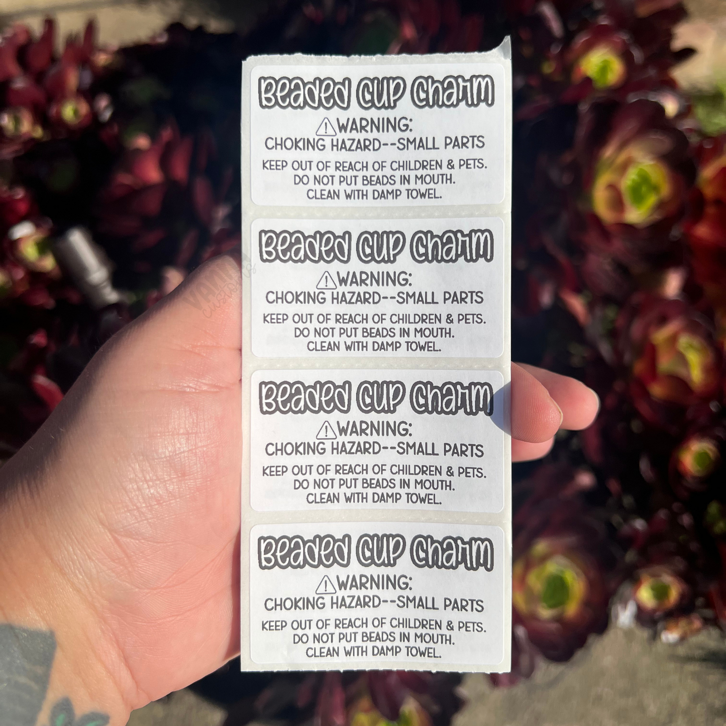 Beaded Cup Charm Care Labels - 2.25"x1.25" Thermal Printed Stickers