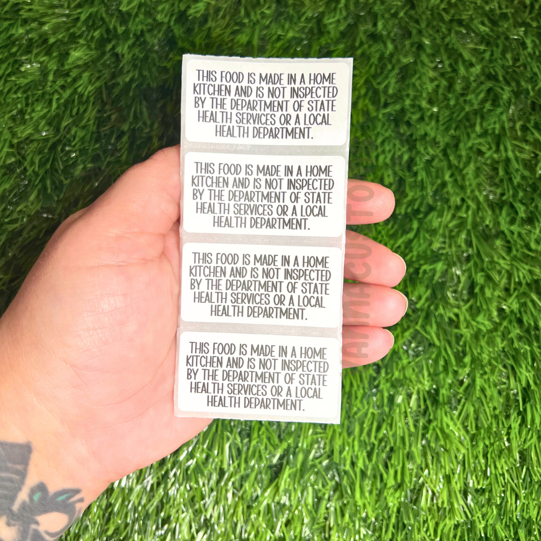 Made In A Home Kitchen - Cottage Food Law Non-Inspection Statement - 2” x 1" Thermal Printed Stickers