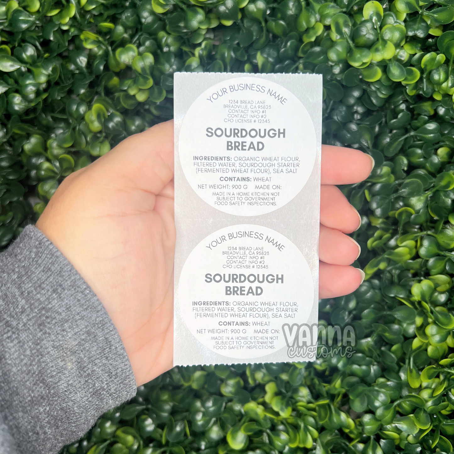 CUSTOMIZABLE Cottage Food Ingredient Labels - 2" Circle Thermal Labels - Home Kitchen Bakery Food Labels - Sourdough Bread Labels