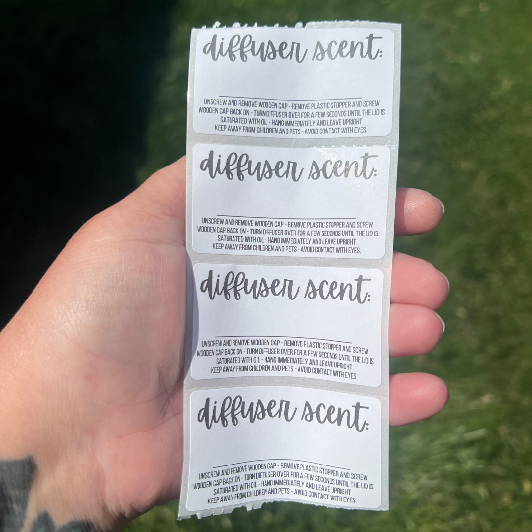 Car Diffuser Scent + Care - 2.25” x 1.25" Thermal Printed Stickers