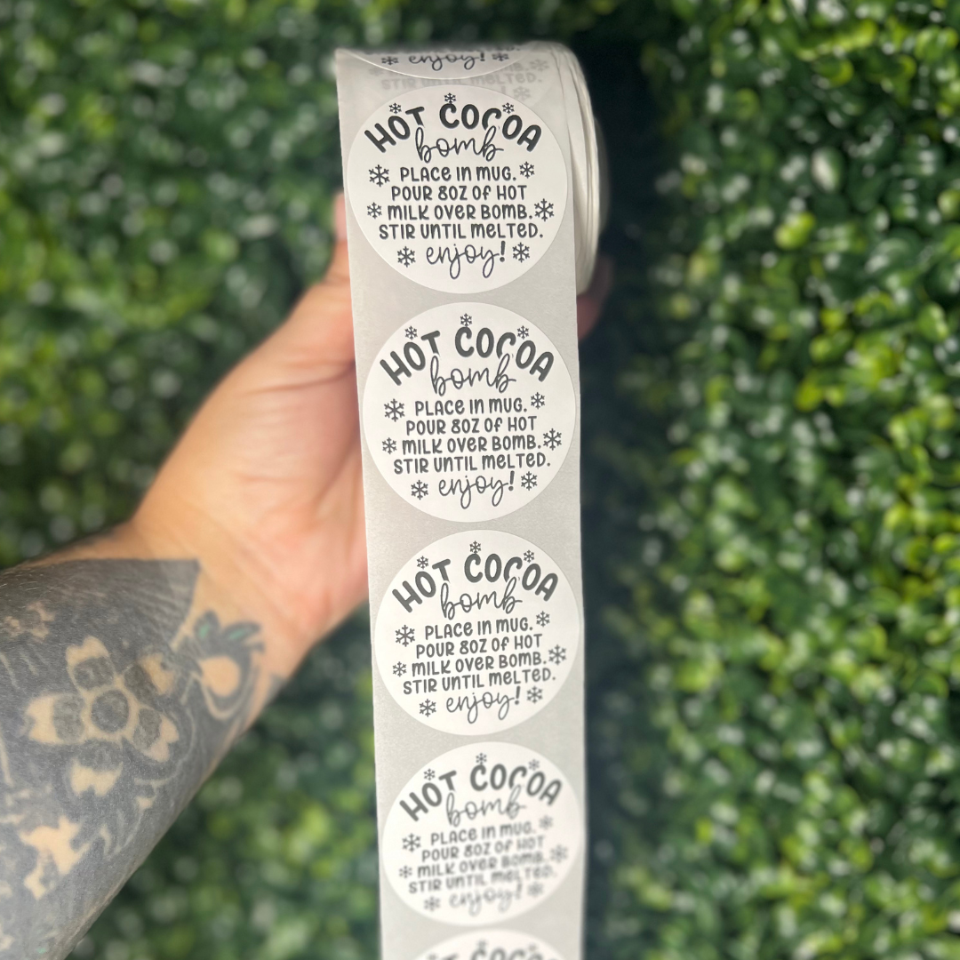Hot Cocoa Bomb Care - 2” Thermal Printed Stickers