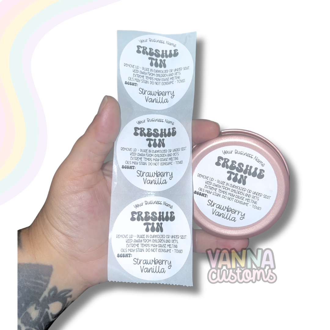 Custom Business Name Car Freshie Tin Scent + Care 2" Circle Thermal Printed Packaging Labels