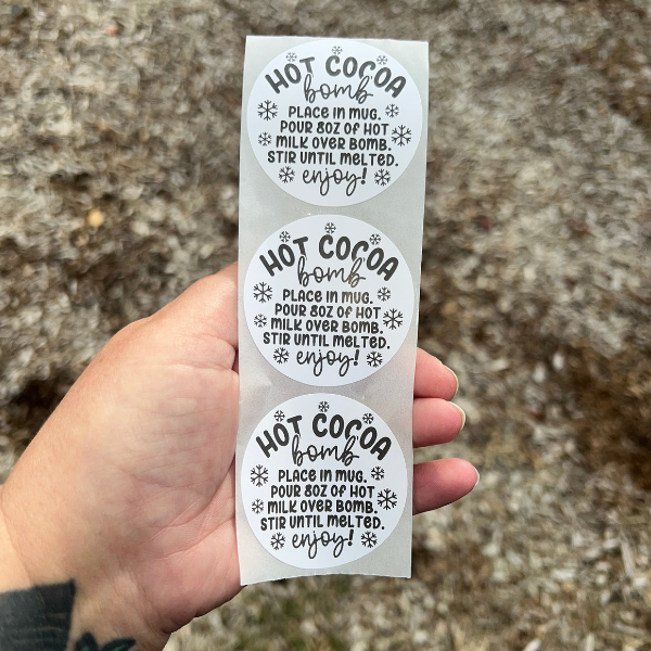 Hot Cocoa Bomb Care - 2” Thermal Printed Stickers