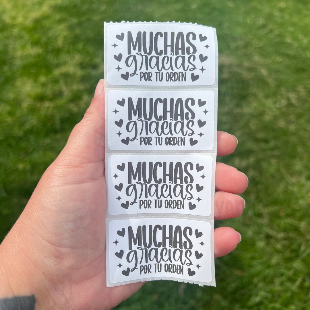 Thank You For Your Order Spanish - 2.25” x 1.25" Thermal Printed Stickers - Muchas Gracias Por Tu Orden