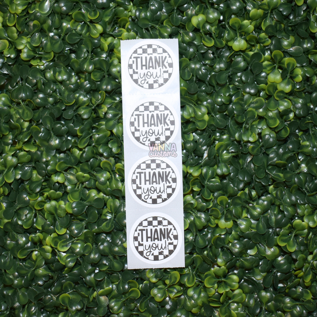 Distressed Checkerboard Thank You 1.5" or 2" Circle Sticker