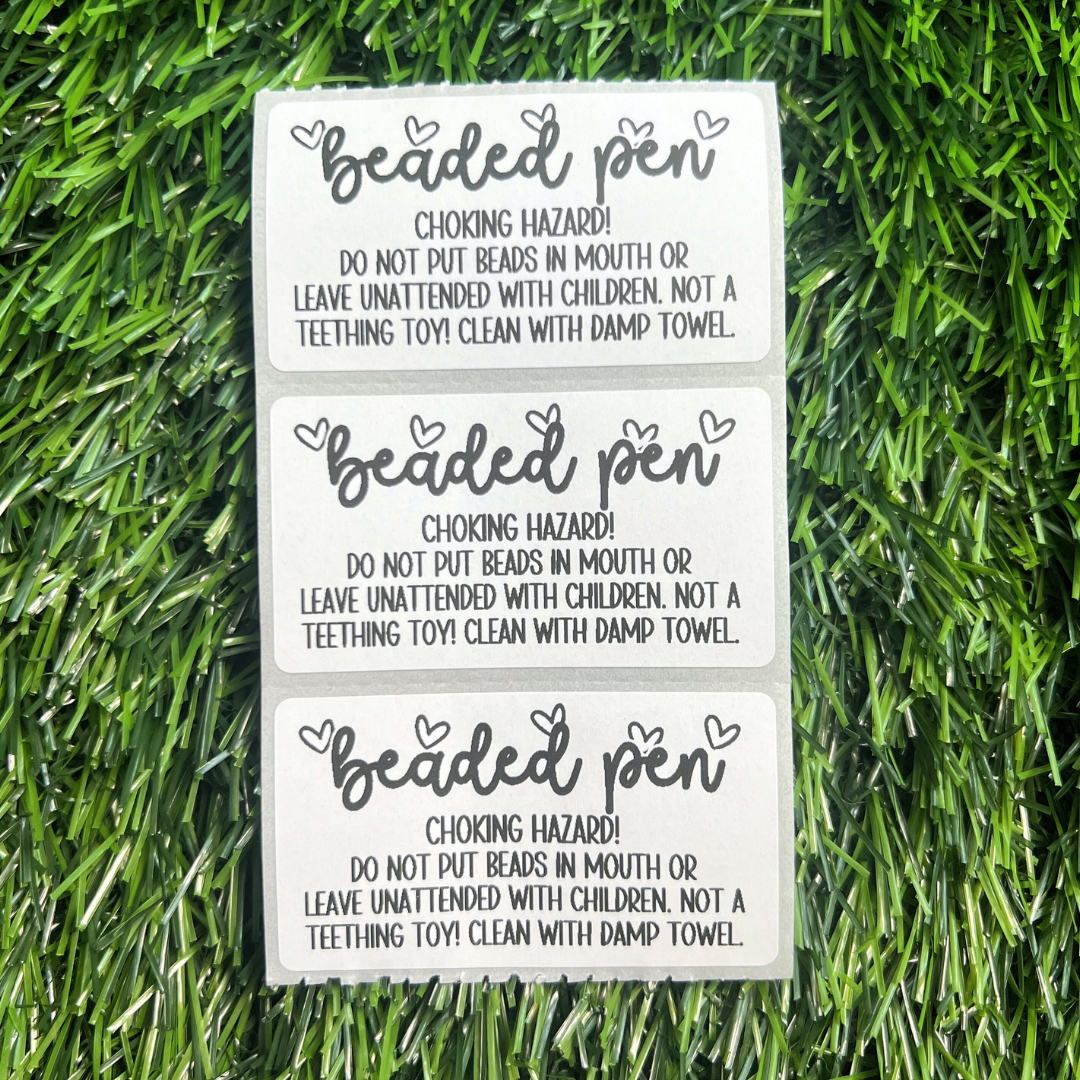 Beaded Pen Care Labels - 2.25"x1.25" Thermal Printed Stickers - Valentine's Day Theme - Hearts