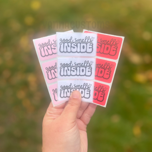 Good Smells Inside Labels - 2.25"x1.25" Thermal Printed Stickers - Valentine's Day Themed - Hearts