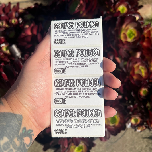 Carpet Powder Scent + Care - 2.25” x 1.25" Thermal Printed Stickers