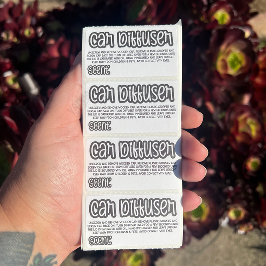 Car Diffuser Care + Scent  - 2.25” x 1.25" Thermal Printed Stickers