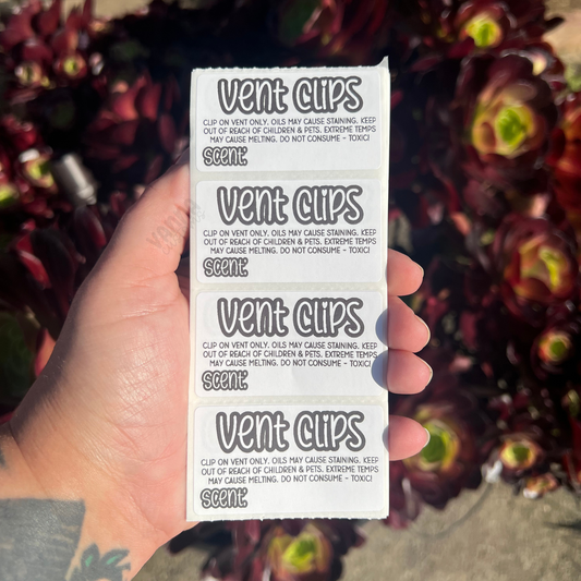 Car Freshie Vent Clips Scent + Care - 2.25” x 1.25" Thermal Printed Stickers