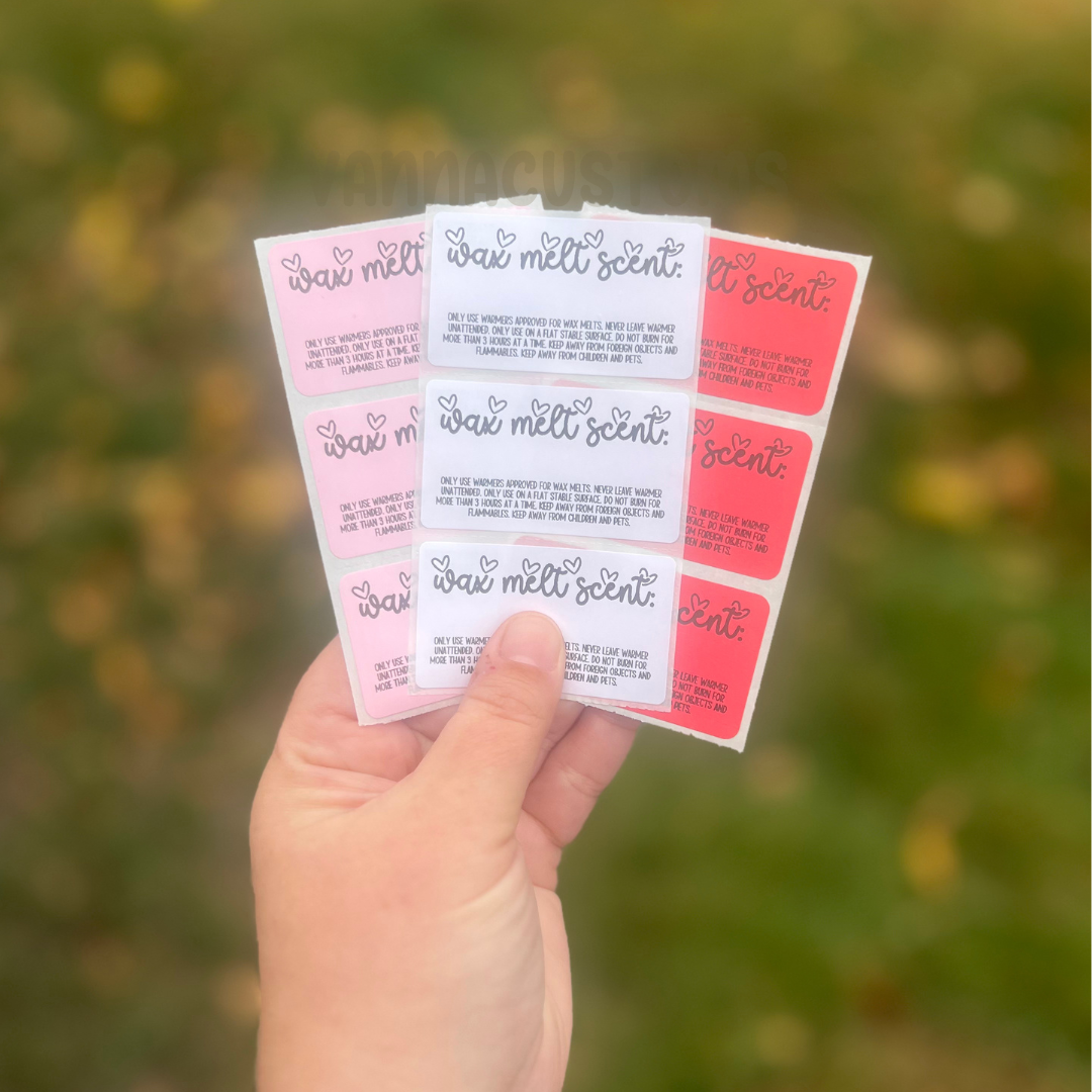 Wax Melt Scent + Care Labels - 2.25"x1.25" Thermal Printed Stickers - Valentine's Day Themed - Hearts