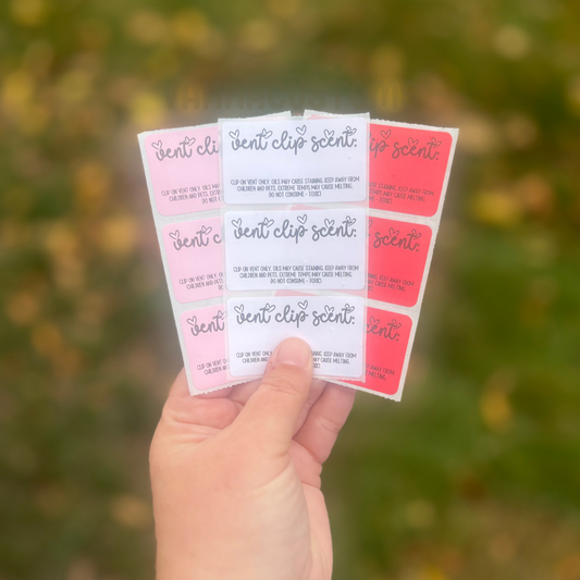 Car Freshie Vent Clip Scent + Care Labels - 2.25"x1.25" Thermal Printed Stickers - Valentine's Day Themed - Hearts