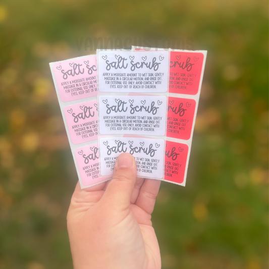 Salt Scrub Care Labels - 2.25"x1.25" Thermal Printed Stickers - Valentine's Day Themed - Hearts