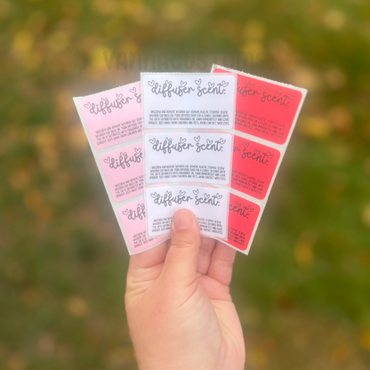 Car Diffuser Scent + Care Labels - 2.25"x1.25" Thermal Printed Stickers - Valentine's Day Themed - Hearts