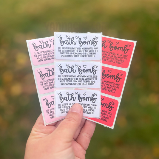 Bath Bomb Care Labels - 2.25"x1.25" Thermal Printed Stickers - Valentine's Day Themed - Hearts