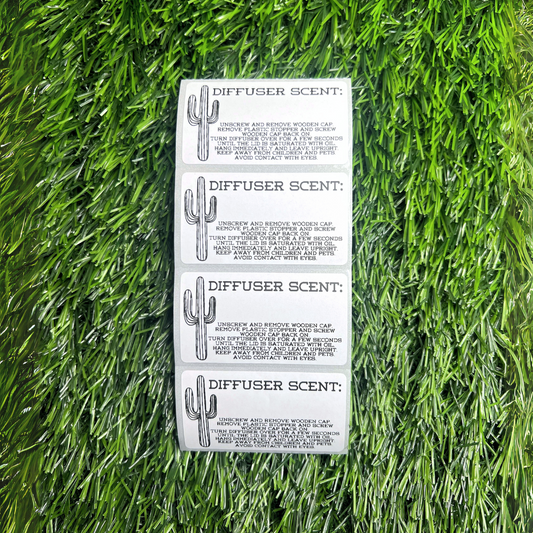 Car Diffuser Scent + Care - 2.25” x 1.25" Thermal Printed Stickers - Cactus