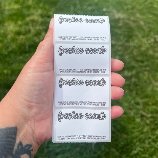 Car Freshie Scent + Care - 2.25” x 1.25" Thermal Printed Stickers