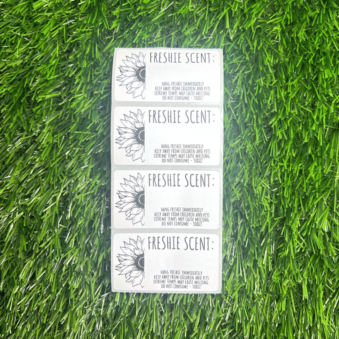 Car Freshie Scent + Care - 2.25” x 1.25" Thermal Printed Stickers - Sunflower
