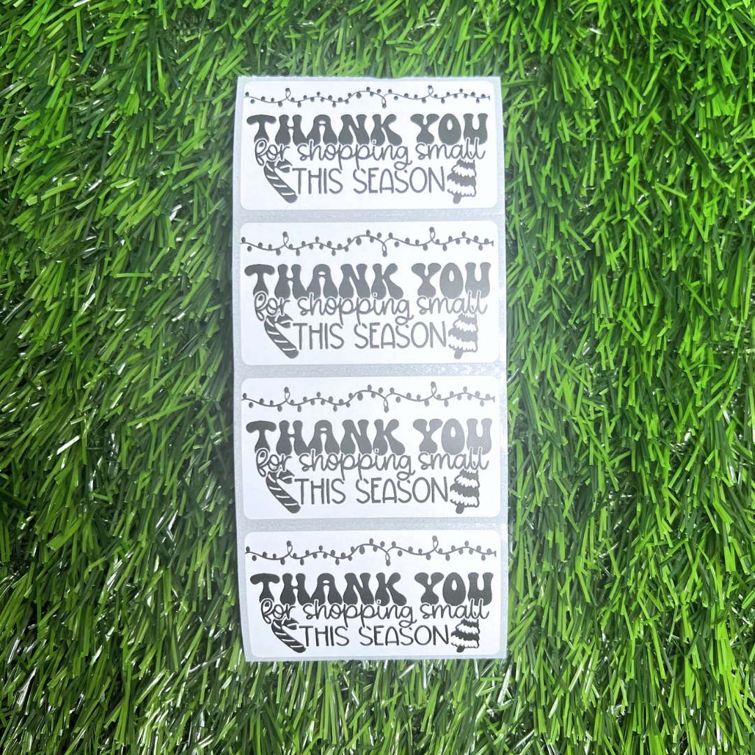 Thank You - 2.25” x 1.25" Thermal Printed Stickers - Christmas