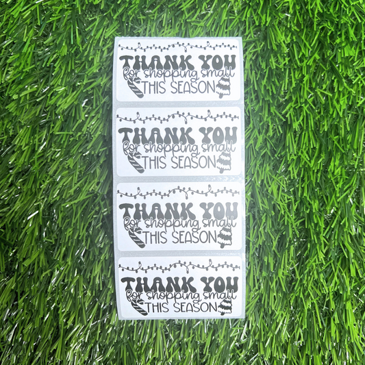 Thank You - 2.25” x 1.25" Thermal Printed Stickers - Christmas