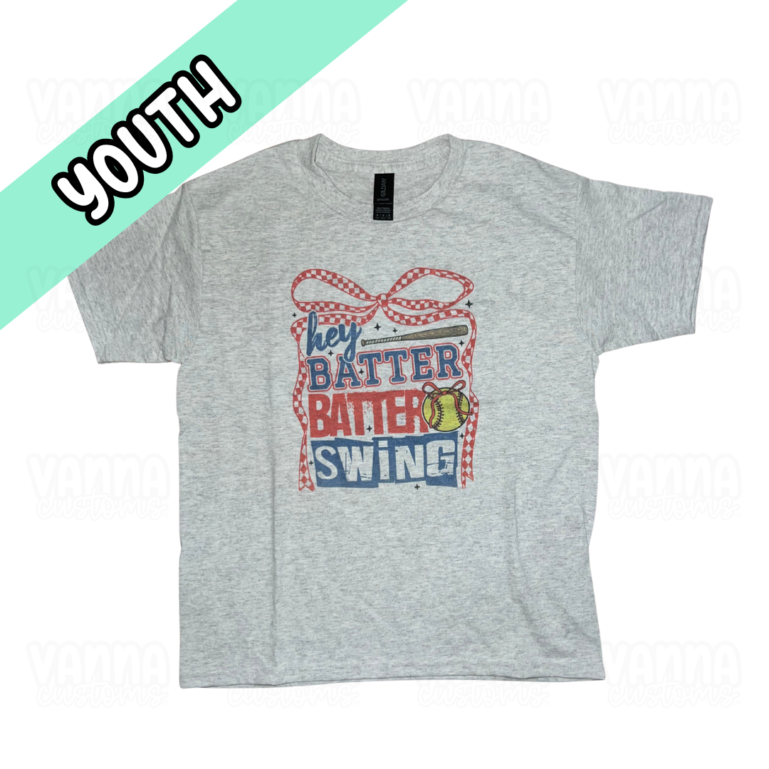 Hey Batter Batter Swing Softball Unisex Fit Short Sleeve Shirt - Youth