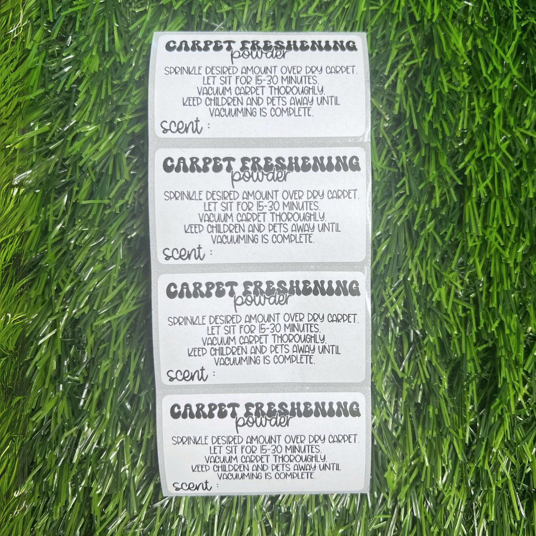 Carpet Freshening Powder Scent + Care - 2.25” x 1.25" Thermal Printed Stickers