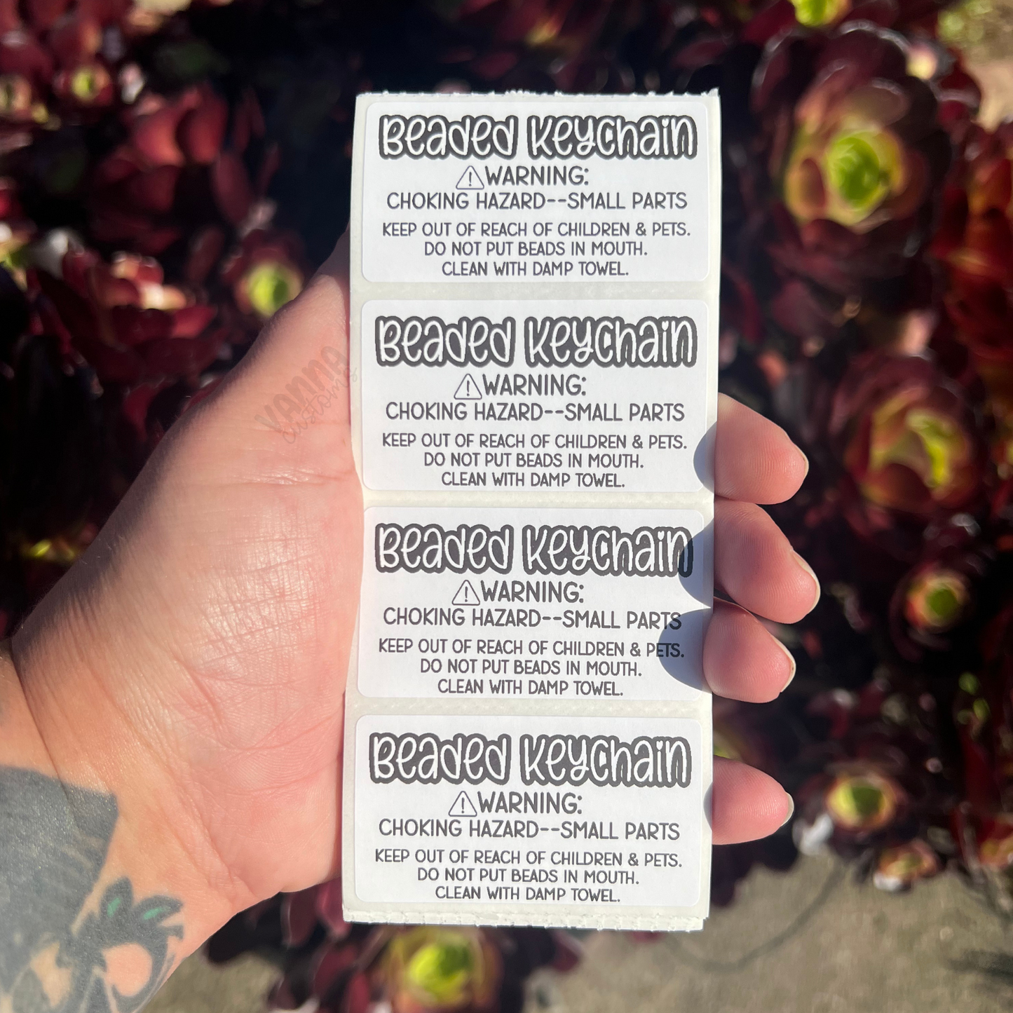 Beaded Keychain Care Labels - 2.25"x1.25" Thermal Printed Stickers
