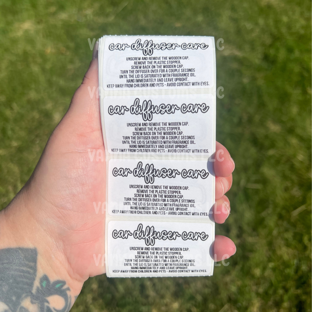 Car Diffuser Care - 2.25” x 1.25" Thermal Printed Stickers
