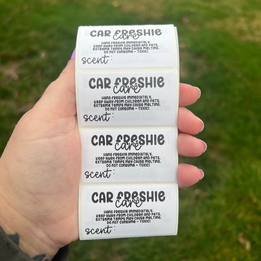 Car Freshie Scent + Care - 2.25” x 1.25" Thermal Printed Stickers