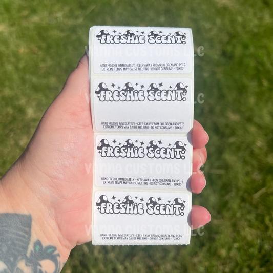 Car Freshie Scent + Care - 2.25” x 1.25" Thermal Printed Stickers - Groovy Mushroom