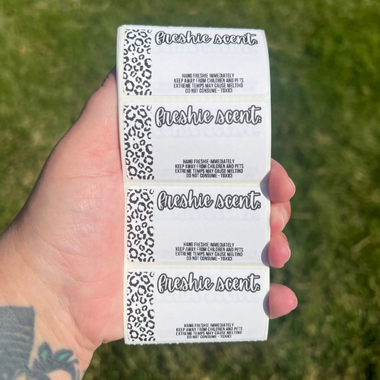 Car Freshie Scent + Care - 2.25” x 1.25" Thermal Printed Stickers - Leopard Print