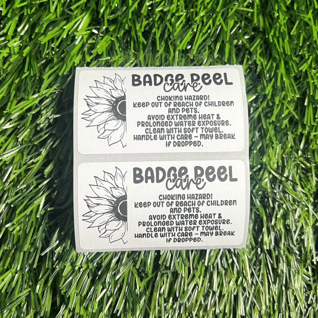 Sunflower Badge Reel Care Labels - 2.25"x1.25" Thermal Printed Stickers