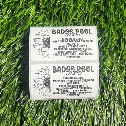 Sunflower Badge Reel Care Labels - 2.25"x1.25" Thermal Printed Stickers