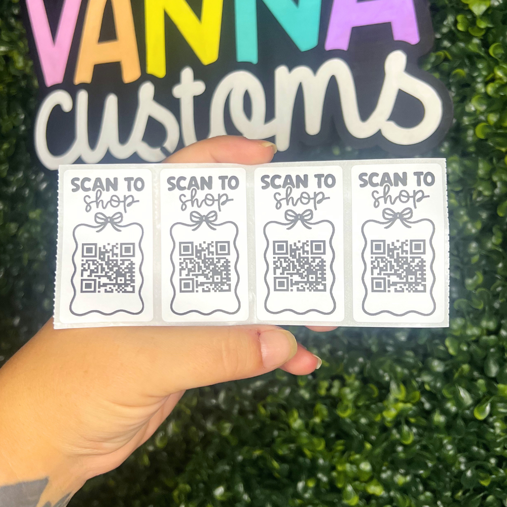 Scan To Shop QR Code Small Business Thermal Printed Labels - Coquette Bow
