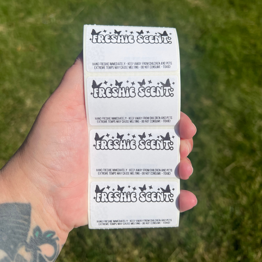 Car Freshie Scent + Care - 2.25” x 1.25" Thermal Printed Stickers - Groovy Butterfly