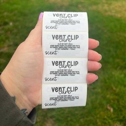 Car Freshie Vent Clip Scent + Care - 2.25” x 1.25" Thermal Printed Stickers