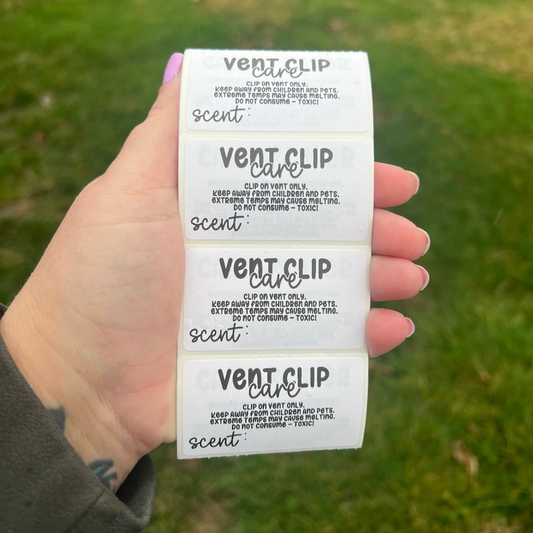 Car Freshie Vent Clip Scent + Care - 2.25” x 1.25" Thermal Printed Stickers