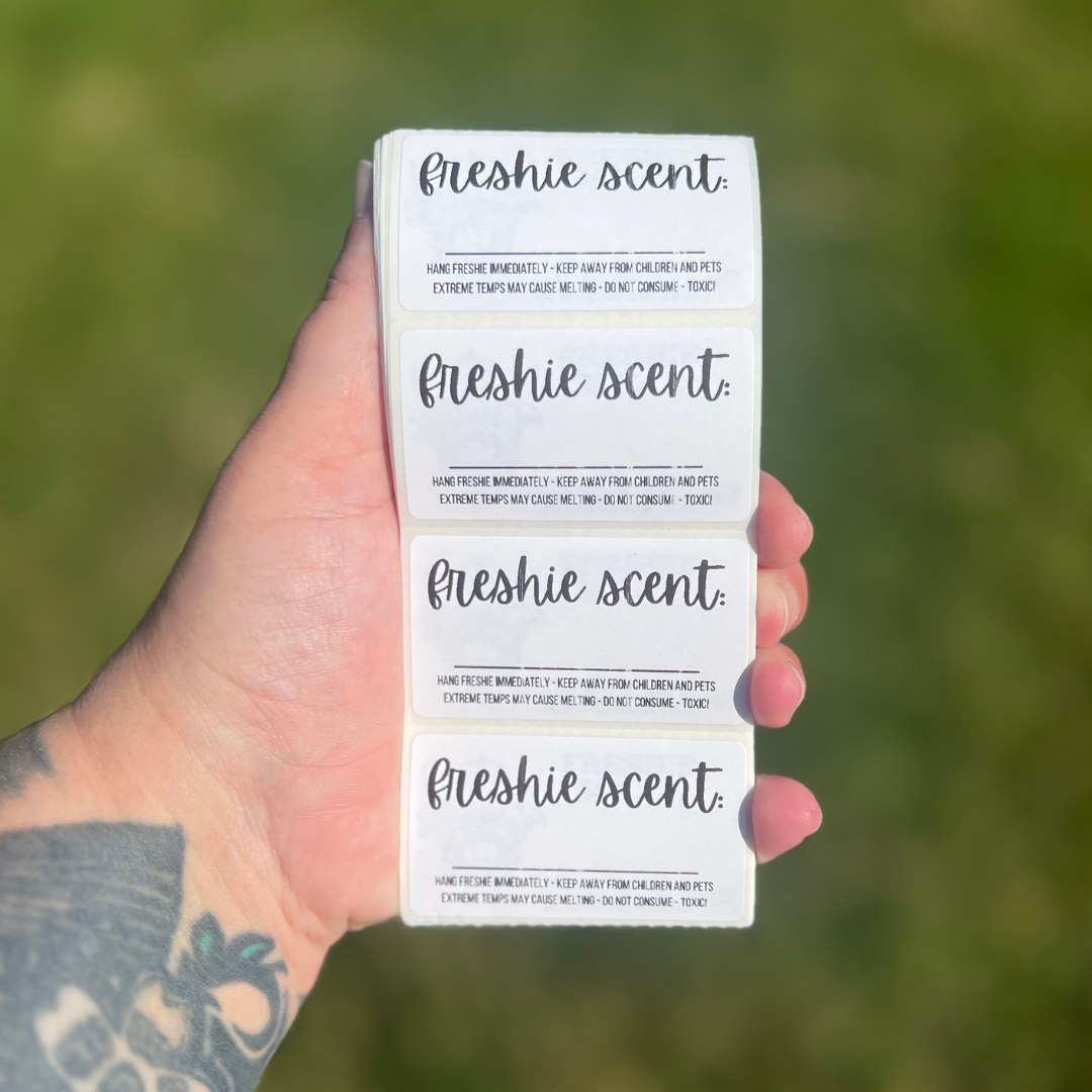 Car Freshie Scent + Care - 2.25” x 1.25" Thermal Printed Stickers