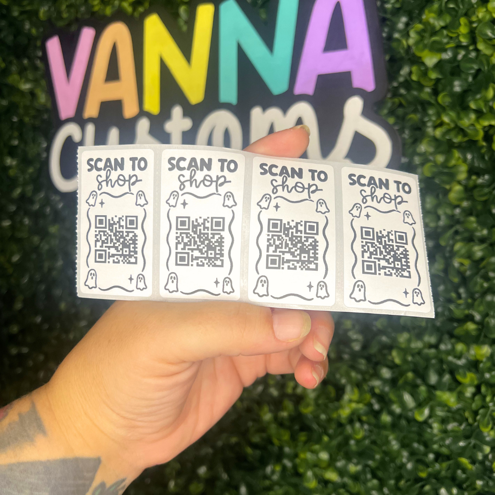 Scan To Shop QR Code Small Business Thermal Printed Labels - Halloween Doodles