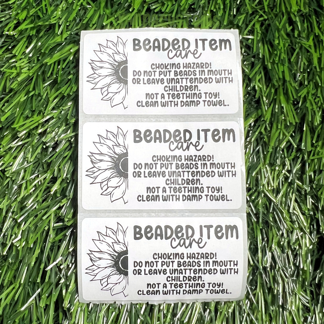 Sunflower Beaded Item Care Labels - 2.25"x1.25" Thermal Printed Stickers