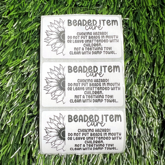 Sunflower Beaded Item Care Labels - 2.25"x1.25" Thermal Printed Stickers